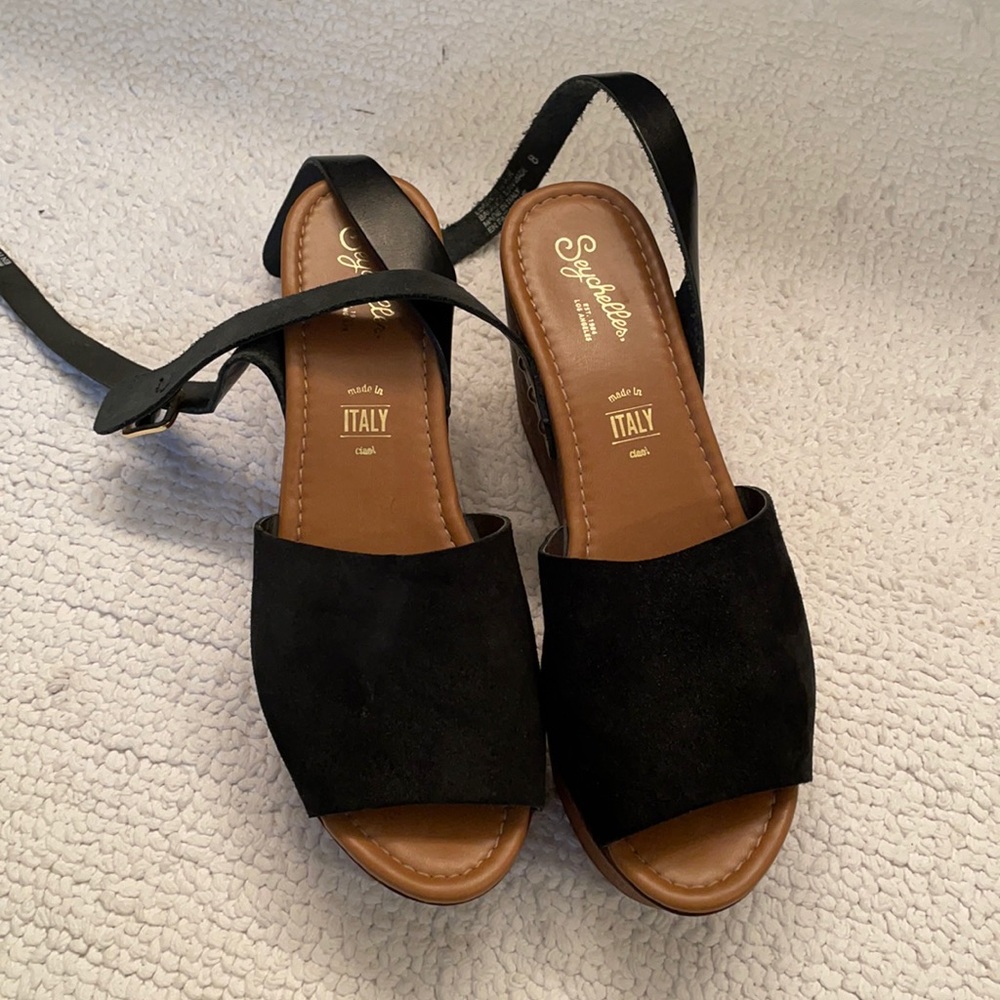 Seychelles Black Suede Wedges